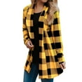 thumbnail image 2 of VISALY Long Cardigans Open Front Cardigan Women Long Sleeve Jacket Women Plaid Cardigan Fall Fashion Checkered Coat Top Lady Automobiledigan Thin Cardigans Lightweight Beach Cardigan Yellow S, 2 of 6