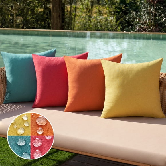 MIULEE Pack of 4 Decorative Outdoor Solid Waterproof Throw Pillow Covers Linen Garden Farmhouse Cushion Cases for Patio Tent Balco