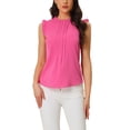 thumbnail image 1 of BLUSA SIN MANGAS CHIC PARA MUJERES INSPIRADA, CON VOLANTES Y PLEATS, IDEAL PARA TRABAJAR, EN COLOR ROSA NEÓN, 1 of 6