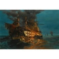 thumbnail image 2 of Constantinos Volanakis 18x13 Black Ornate Wood Framed Double Matted Museum Art Print Titled - The Burning of a Turkish Frigate, 2 of 5
