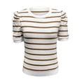 thumbnail image 3 of Womens T Shirts Women's Striped Pullover Round Neck Bubble Sleeve T Shirt Tops for Women, 3 of 4