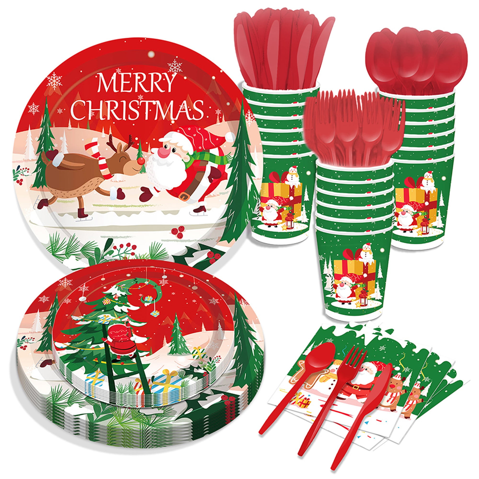 Kepooman Christmas Tree Santa Claus Paper Plates, Party Supplies, Party Decorations, Birthday Disposable Tableware Set Include Plate, 8 Guests for Plates, Napkins, Cups 68PCS Kepooman Christmas Tree Santa Claus Paper Plates, Party Supplies, Party Decorations, Birthday Disposable Tableware Set Include Plate, 8 Guests for Plates, Napkins, Cups 68PCS