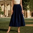 thumbnail image 5 of 2026 Women's Linen Blend Skirts, High Waist A Line Skirt, Flowy Summer Long Skirt with Pockets Navy S, 5 of 5