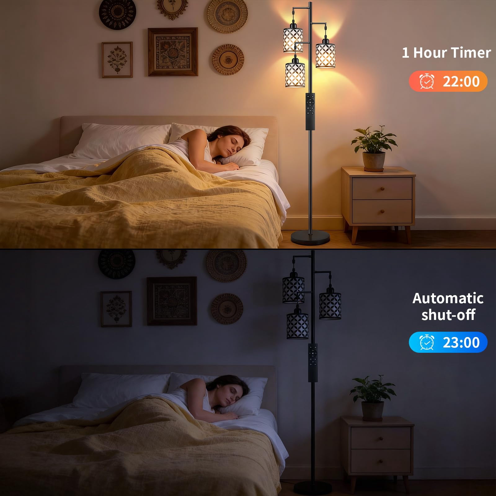 72" Dimmable Floor Lamp with Remote, 3 LED Bulbs Included, Industrial Tree Pole for Living Room