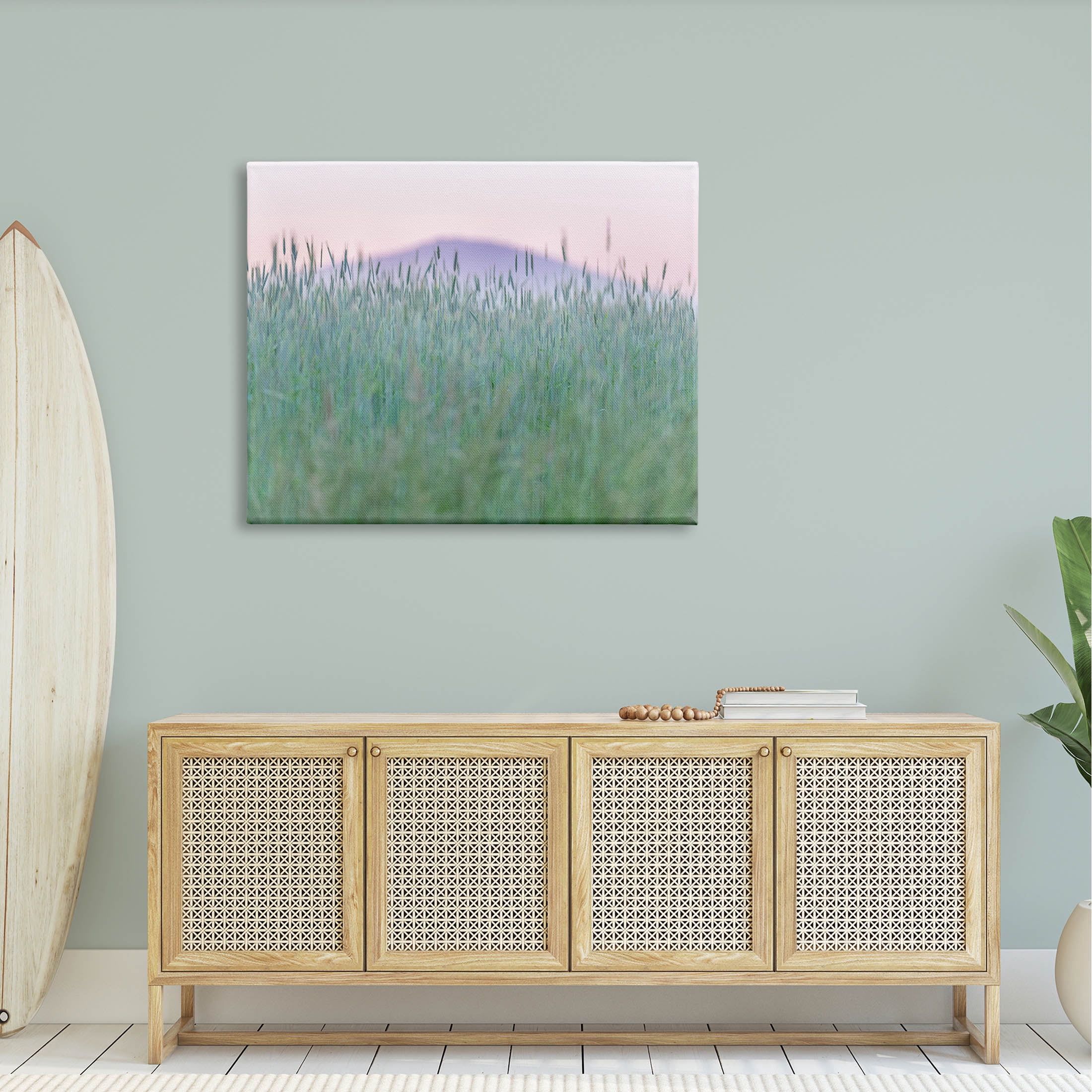 Wheat Field Pastel Mountain Peak Landscape Photograph Gallery Wrapped Canvas Print Wall Art