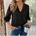 thumbnail image 6 of UAMVSH Chiffon Shirts for Women Elegant Business Tunic Tops Trendy Pleated Front 3/4 Sleeve V-Neck Office Work Dressy Blouses(X-Large,Black), 6 of 7