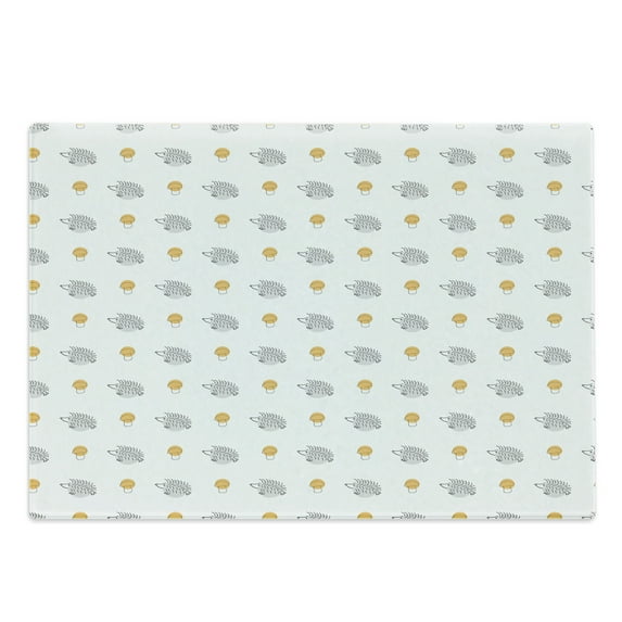 Hedgehog Cutting Board, Sketch Art Mushrooms and Forest Animals with Dots Art, Decorative Tempered Glass Cutting and Serving Board, Large Size, Pale Orange Pale Grey, by Ambesonne