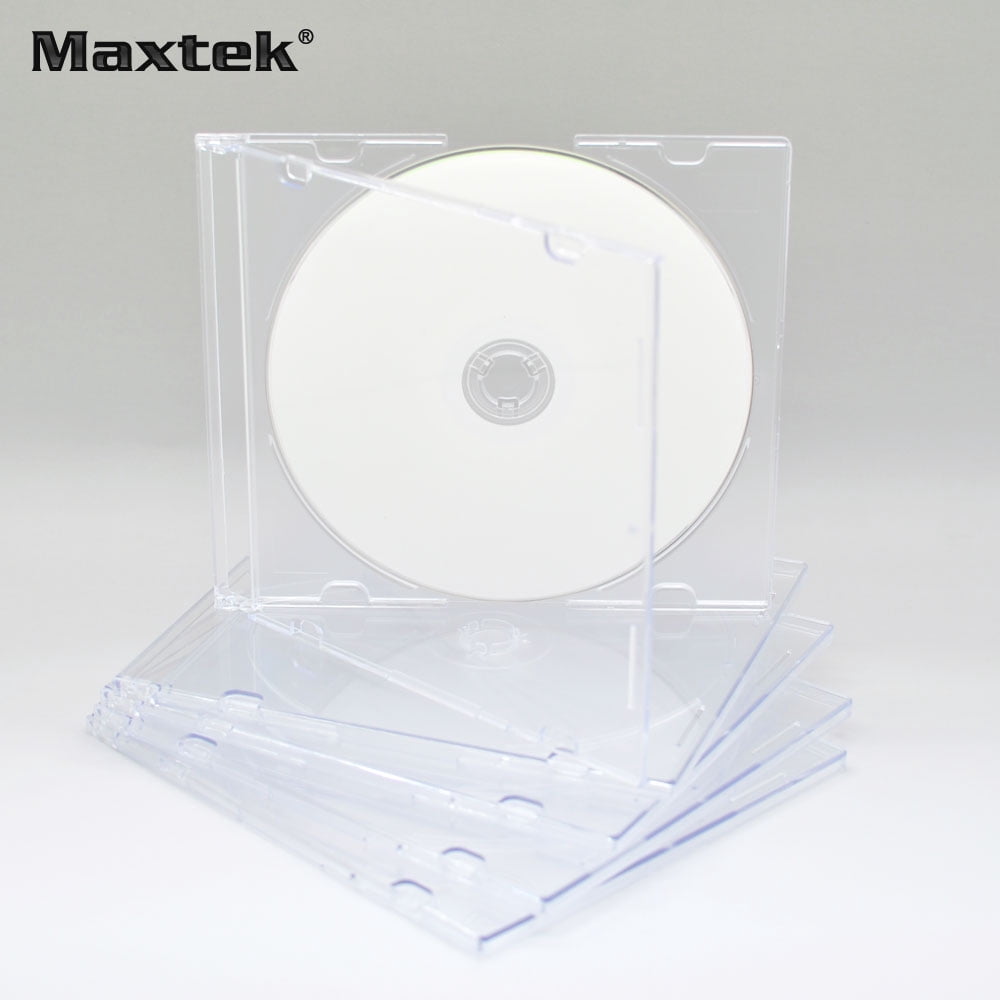 Maxtek Ultra Thin 5.2mm Slim Clear CD Jewel Case with Built In Frost Clear Tray, 100 Pack.