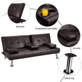 thumbnail image 3 of Renwick LuxuryGoods Modern Faux Leather Futon with Cupholders and Pillows, Espresso, 3 of 8