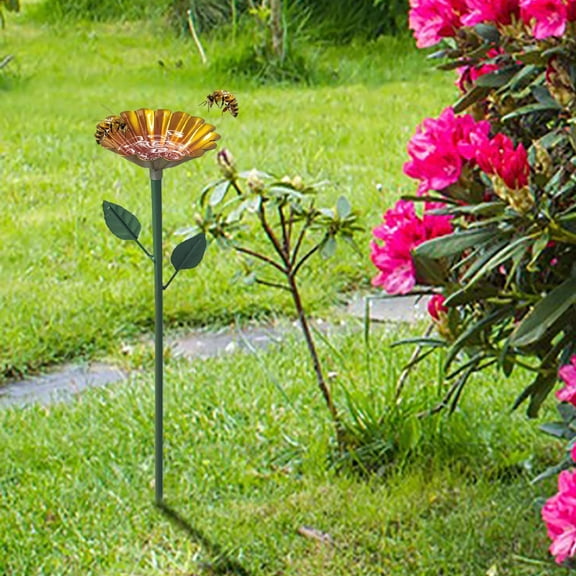 Rkxzt Drinking Fountain Metal Flower Shape Bee Drinker 63 x 9 cm Garden Insect Drinking Cup for Pollinators Safe Water Source Tools/Office|Metal