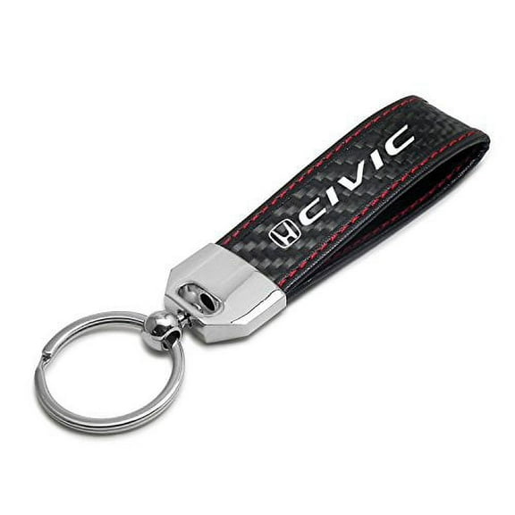 Honda Civic Real Black Carbon Fiber Loop Strap Key Chain with Red Stitching
