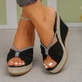 thumbnail image 2 of Rokment Women's Bow Platform Wedge High Heels Dressy Slip on Sandals Fashion Casual Bowknot Espadrilles Ultra Chunky Heeled Dress Slides Summer Shoes for Bride Wedding Black Size 8, 2 of 6