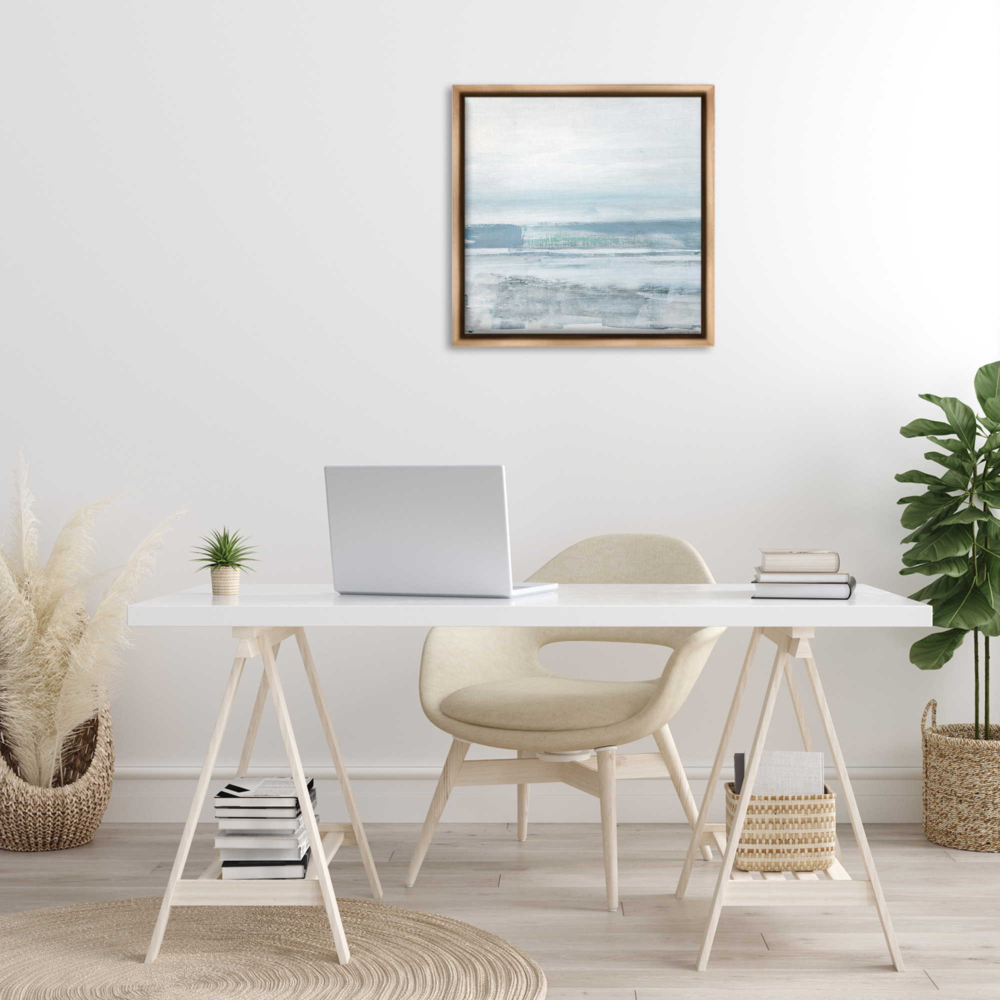 Stupell Industries Stormy Blue Grey Ocean Abstract Painting Brown Floater Framed Canvas Art Print Wall Art, 25 x 25