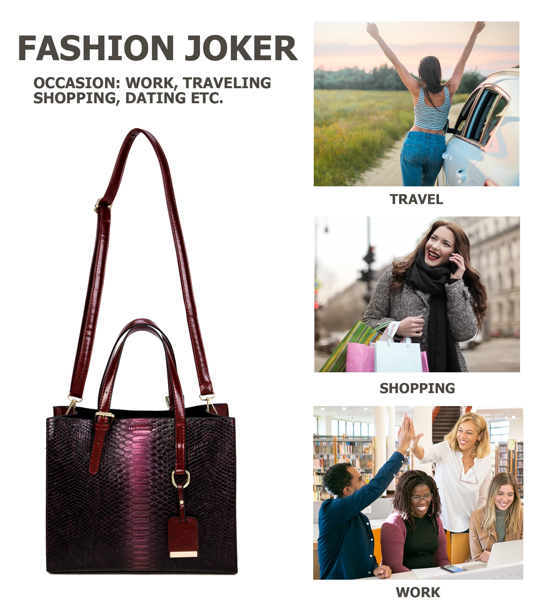 Women's Crocodile Pattern Tote Bags Stylish Handbags Satchels Purses and Wallets For Women 3 Pcs Set