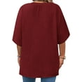 thumbnail image 3 of Plus Size Solid Color V-neck Loose Blouse Short Sleeved Casual Loose Tops, 3 of 3