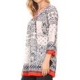 thumbnail image 3 of Sakkas Sasa Women's Casual Summer Cotton 3/4 Sleeve Print Loose Tunic Top Blouse - 19918-NavyWhite - 1X/2X, 3 of 5