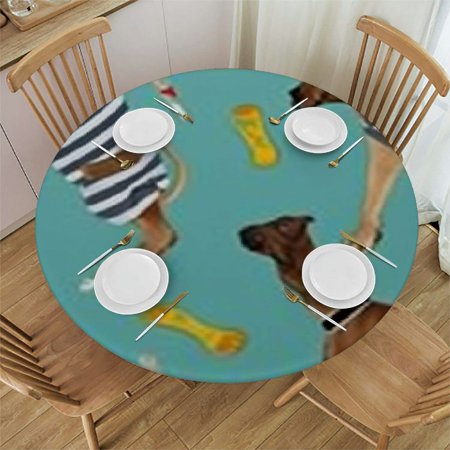 

SHERONV Cute Dog Round Table Cover Stain Resistant Washable Indoor Outdoor Tablecloth Kitchen Dining Wedding Parties 100% Polyester Outdoor Fitted Single-Sided Printing 42 -46