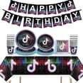 thumbnail image 2 of Decoraciones temáticas de fiesta Tik de música caliente, cartel de globo para niños como adorno musical para pastel, suministros de fiesta de cumpleaños, platos y vasos de papel, 2 of 4