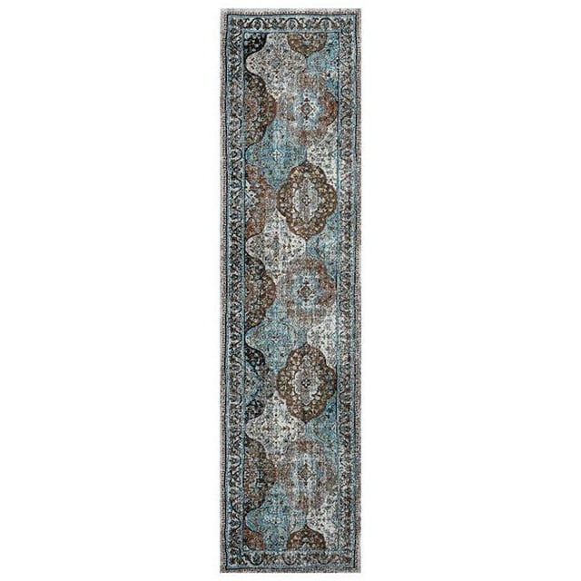 LR Resources GALAC81377BUB2389 Bright Tabriz Runner Rug Blue - 2 ft. 3 in. x 8 ft. 9 in.
