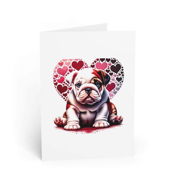 DistinctInk Greeting Card / Note Card - Valentine's Day Bulldog Puppy - PACK of 10