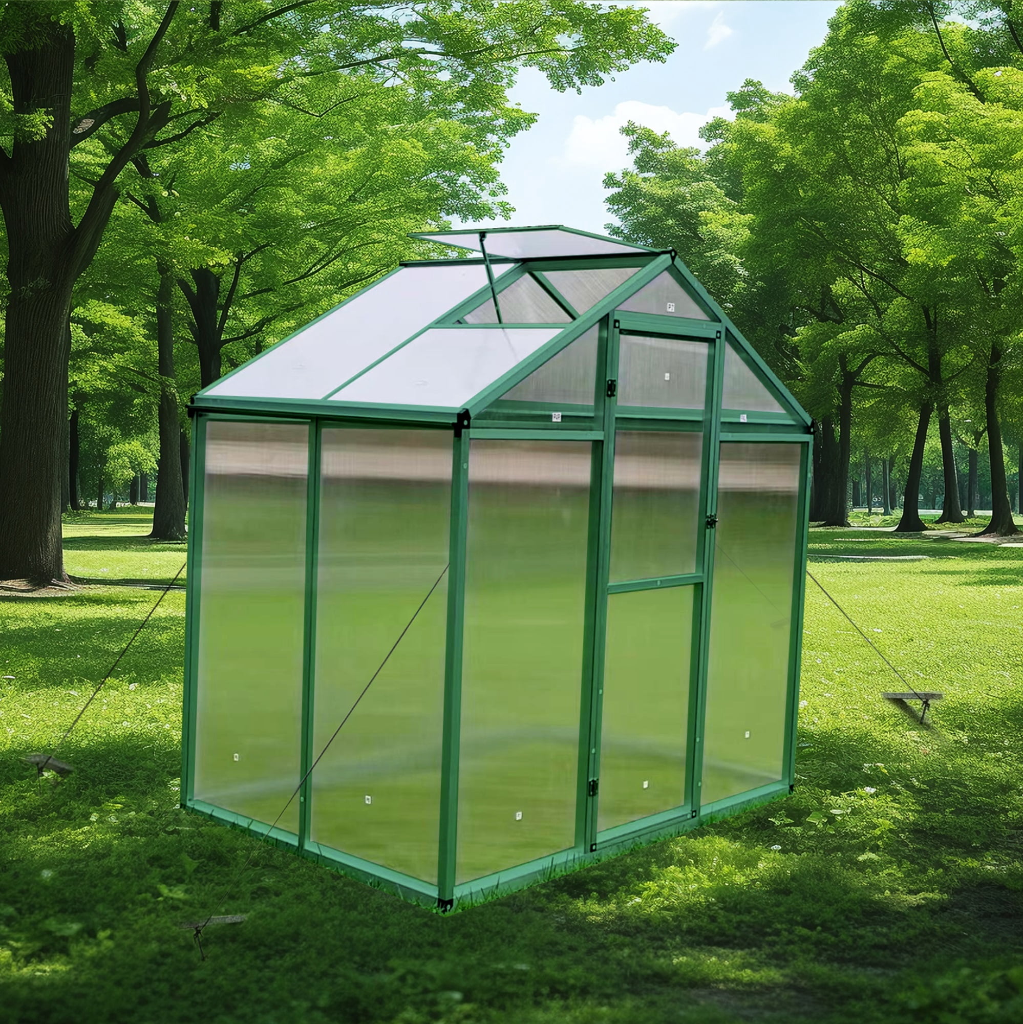 6x4 FT Polycarbonate Gain Height Windproof Aluminum Greenhouse, Heavy Duty Walk-in Greenhouses for Outdoor Backyard in All Season