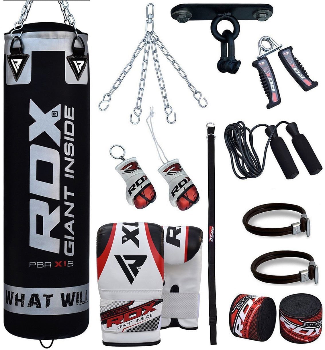 RDX Black X1B Punching Bag 13PC Boxing Set With gloves Ceiling Hook Wraps Chain by RDX
