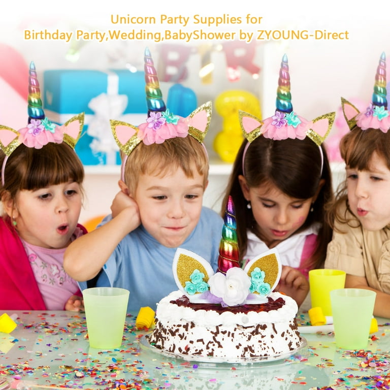 FETEDAY Unicorn Birthday Decorations for Girls - Unicorn Party Supplies - 211 Pieces - Disposable Tableware Kit Serves 16 - Headband - Cake Topper