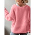 thumbnail image 5 of Women Soft Deep V Neck Drop Shoulder Lantern Long Sleeve Oversized Lazy Fit Solid Knit Sweater Pink M, 5 of 8