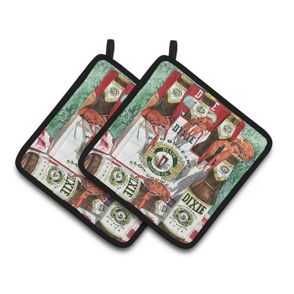 Carolines Treasures 8541PTHD Dixie Beer and Crawfish New Orleans Pair of Pot Holders , 7.5HX7.5W, multicolor