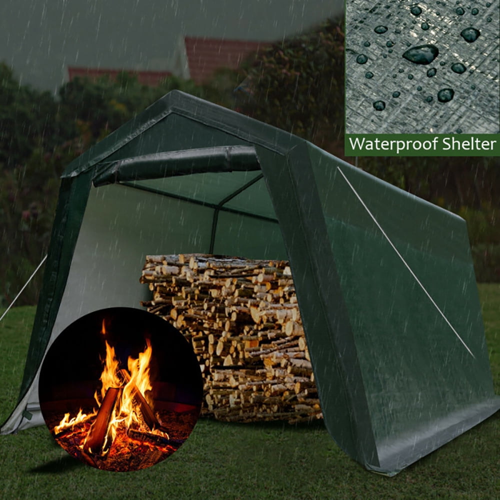 Spaco Outdoor Carport Shed with Sidewalls and Waterproof Ripstop Cover-10 x 10 ft, Extra Large Portable Car Tent Garage for Car, SUV Shelter Logic Storage