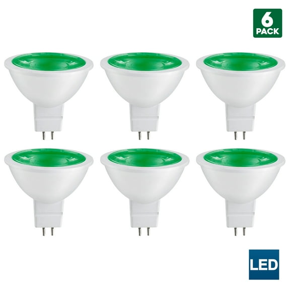 6 Pack Sunlite MR16 Green LED Bulb, 12 Volt, 3 Watt, 90 Lumens, GU5.3 Base, 30,000 Hour Long Life, 25W Equivalent, Energy Saving, Cool Touch