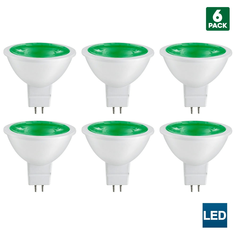 6 Pack Sunlite MR16 Green LED Bulb, 12 Volt, 3 Watt, 90 Lumens, GU5.3