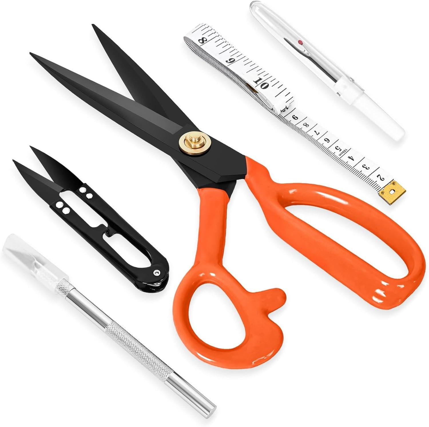 Professional Tailor  Heavy Duty - Multi-Purpose Sewing Fabric  for Leather  Industrial  Shears  Office Arts, and Crafts (9 Inch) Orange