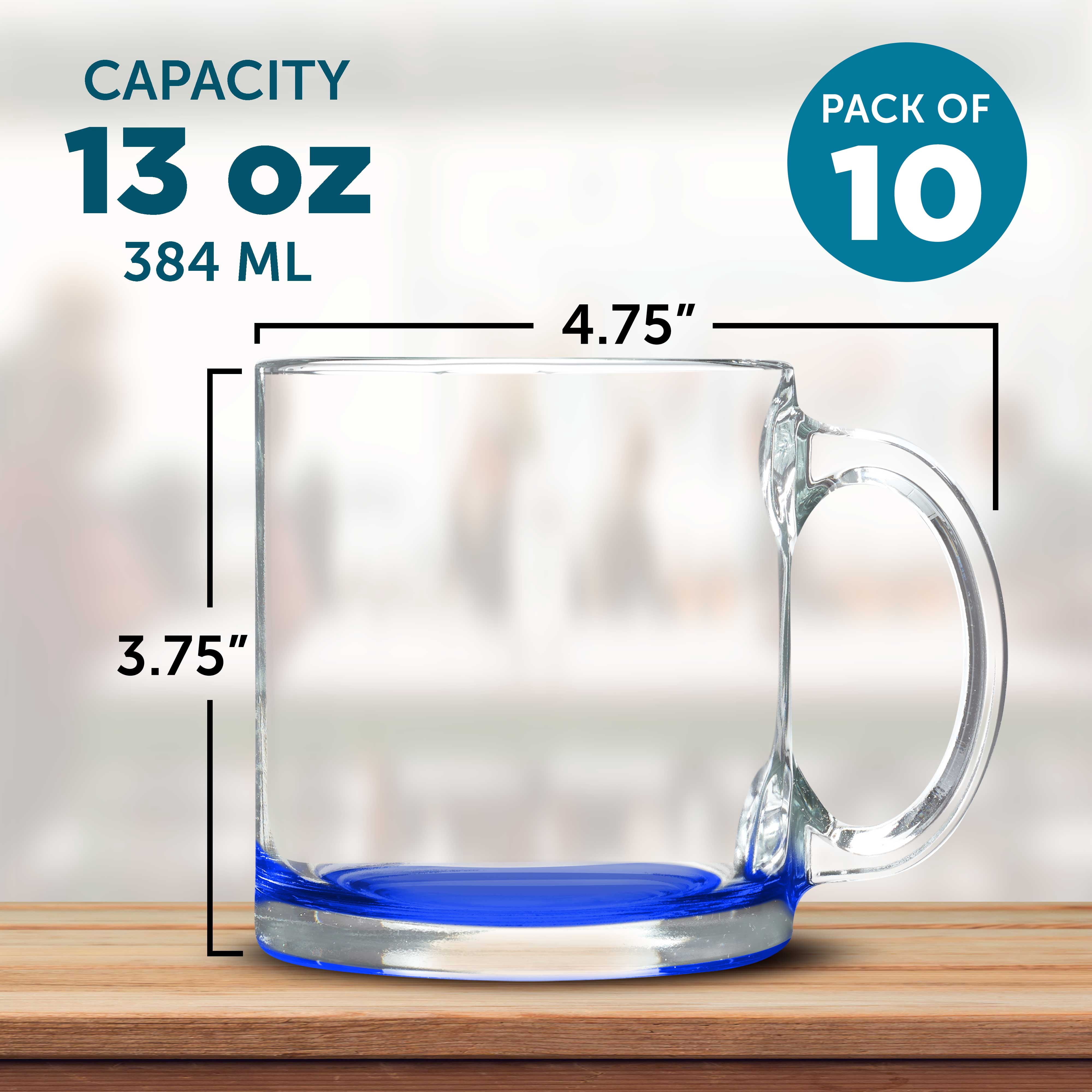 Libbey 13 oz. Clear Glass Coffee Mugs with C-Handle, Set of 10 - Perfect  for Hot Beverages - Walmart.com