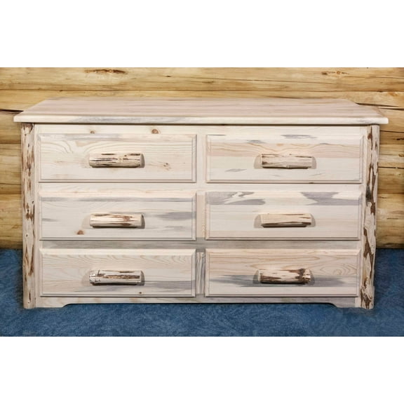 Montana Collection 6 Drawer Dresser, Clear Lacquer Finish