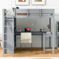 thumbnail image 2 of Euroco Full Size Wood Loft Bed with Desk, Drawers and Shelf for Kids Teens, Gray, 2 of 18