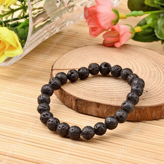 2 Pc Lava Rock Beaded Bracelet Natural Lava Rock Beaded Stretch Bracelets Beaded Strand Stretch Bracelet Multilayered Bracelet Set for Man Women Party Favors Trendy Costume Jewelry Gifts Making DIY