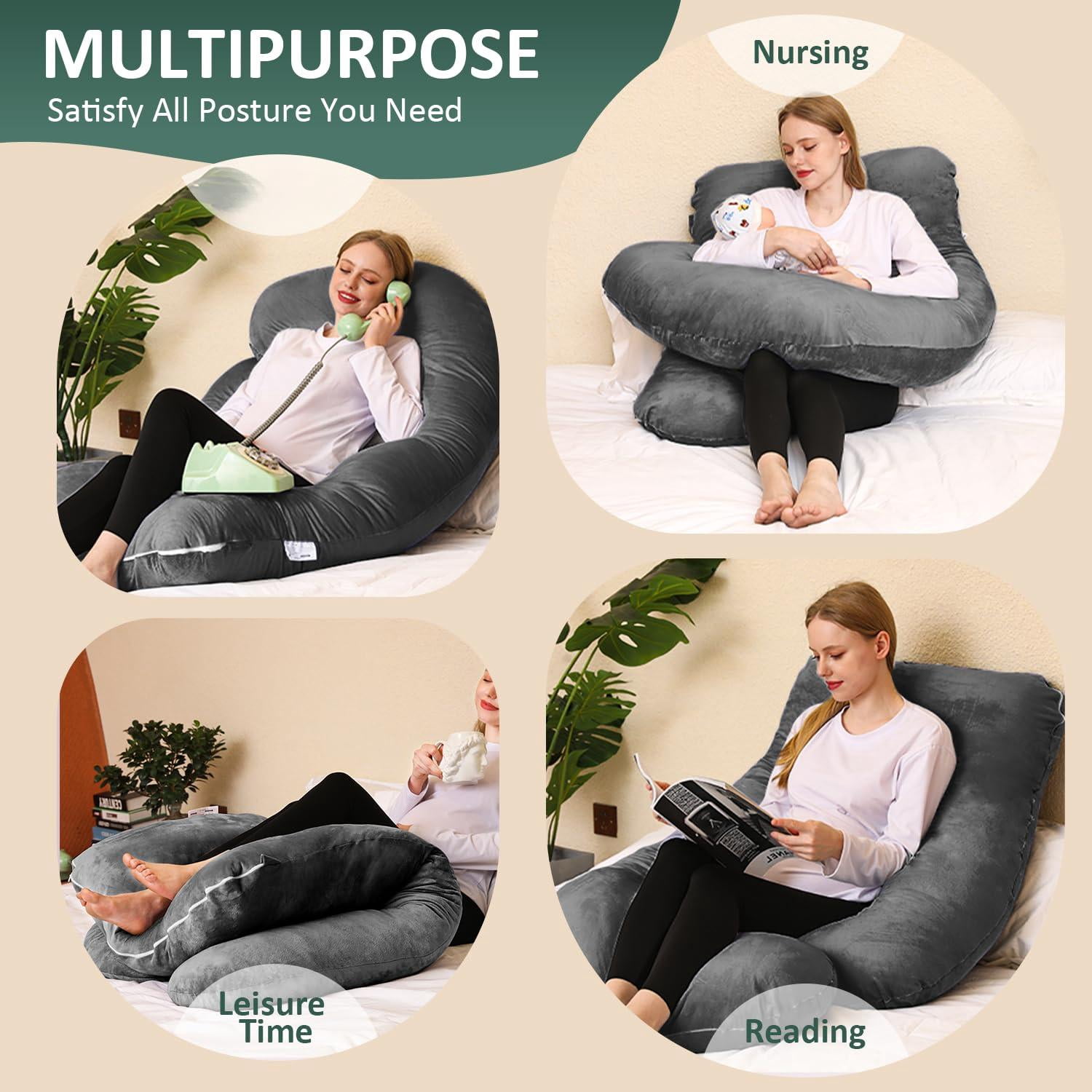 Pillow  U Shaped Pillows For Sleeping Full Body Maternity Women 58 Inch Have With Removable Cover Black