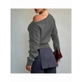 thumbnail image 6 of Women Off Shoulder Long Sleeve Cropped Pullover Sweater Top Trendy Boat Neck Soft Ribbed Knit Crop Sweater Gray S, 6 of 8
