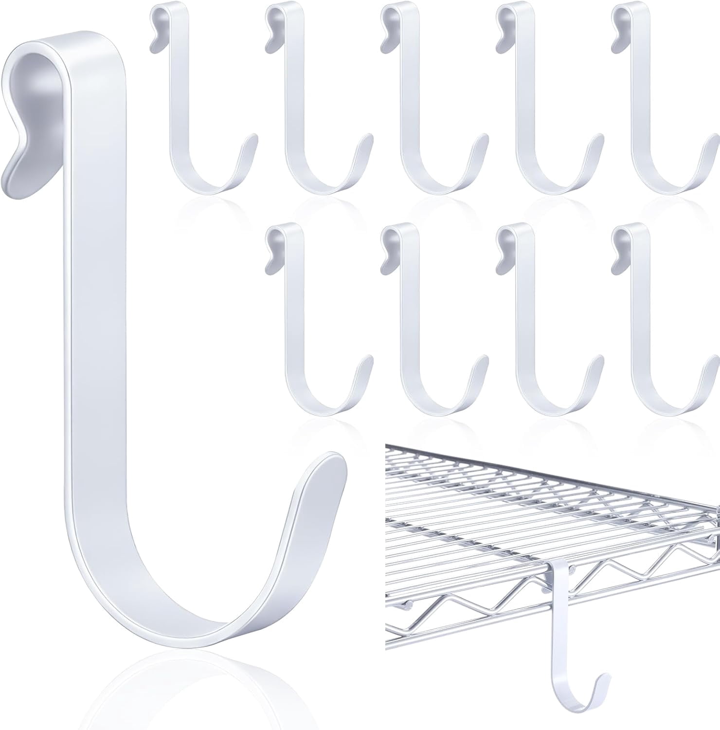 FEFEFW-10pcs J Hooks for Wire Shelving 3.5 Inch Large White Heavy Duty Metal Shelf Hooks for Wire Shelves Racks Closet Shelving Accessories
