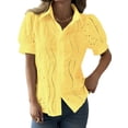 thumbnail image 2 of Women'S Short Sleeve Button Down Collared Blouses Embroidery Eyelet Top Yellow S, 2 of 7