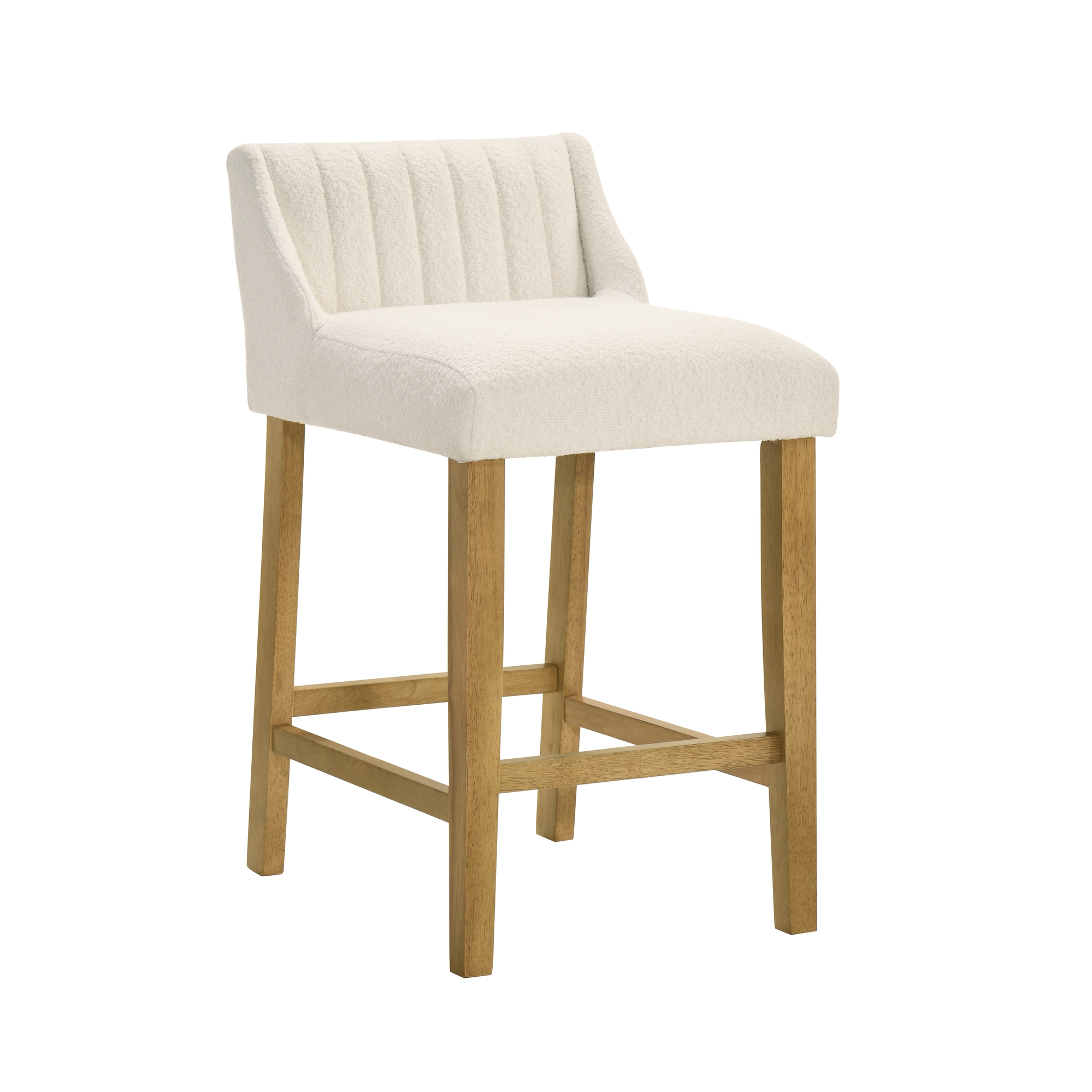 Fauna Modern Transitional Wood Counter Height Kitchen Bar Stool in Amber Glow Finish with White Boucle Fabric Upholstered Seat