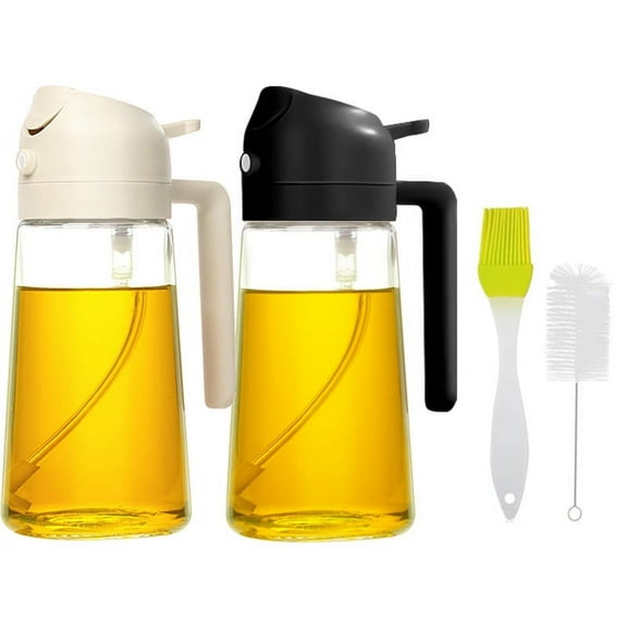 2 in 1 Glass Oil Sprayer & Dispenser, 2024 New Oil Dispenser Bottle Spray and Pour, 20oz/600ml Glass Olive Oil Dispenser Bottle for Kitchen Air Fryer Salad Frying BBQ (White)