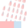 thumbnail image 4 of Flower Fake Nails Almond Daisy Press on Nails, White Blue French Tip Press on Nails Full Cover Glossy False Nails with Designs Spring Summer Acrylic Nails for Women DIY Manicure Decorations, 4 of 6