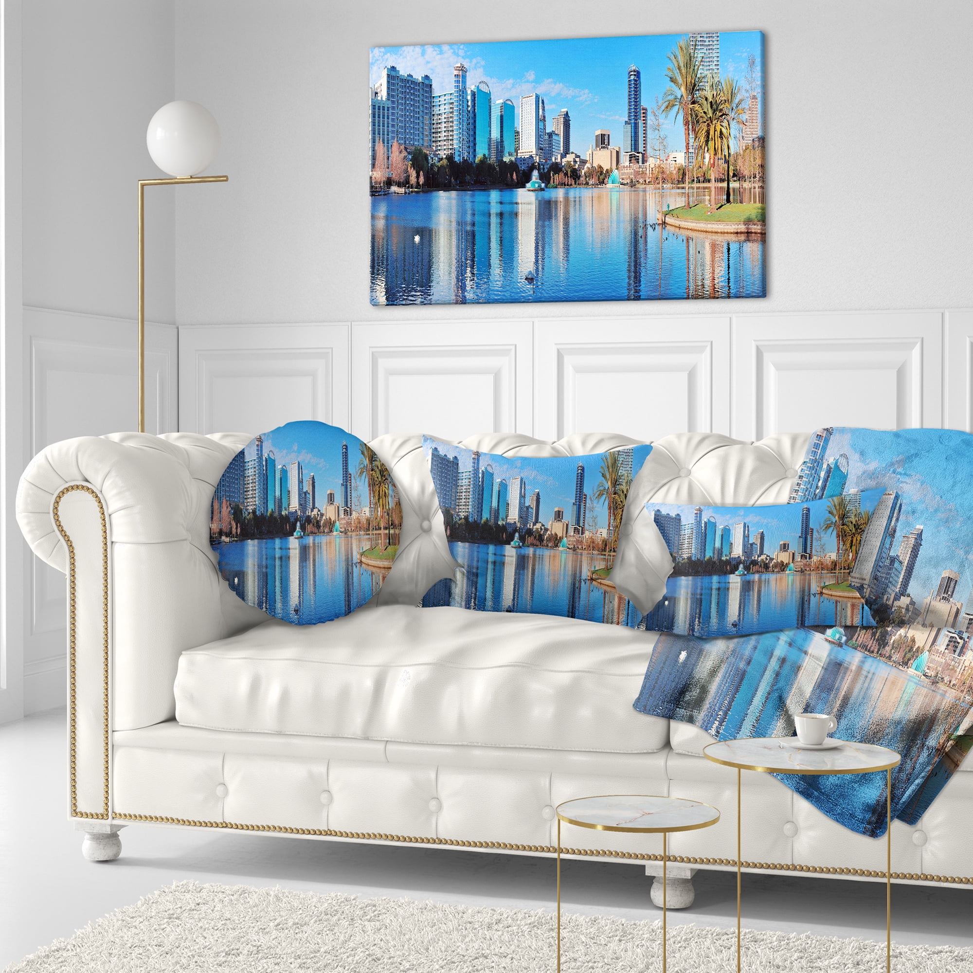 Designart Orlando Morning - Cityscape Photo Throw Pillow - 12x20