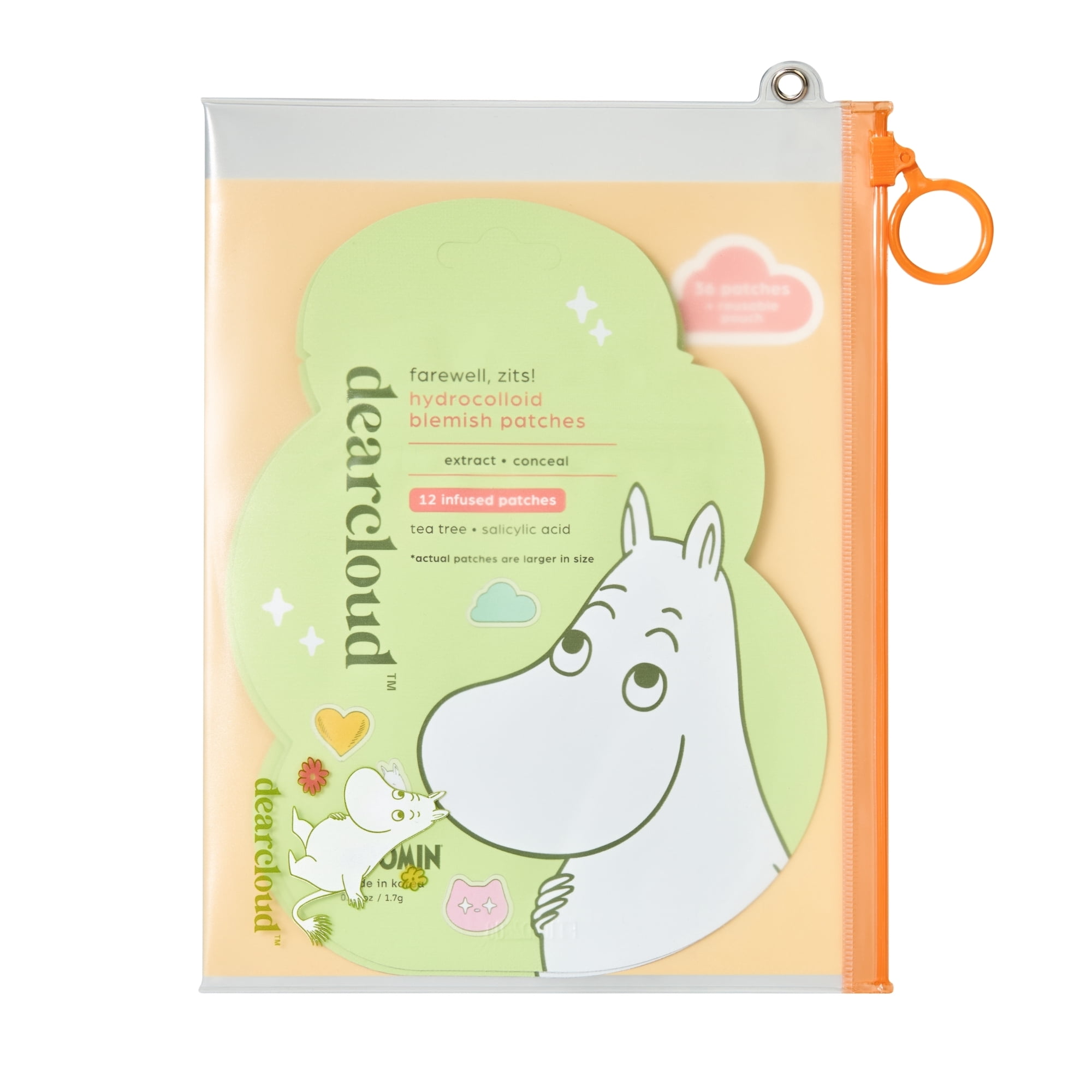 dearcloud x Moomin Farewell, Zits! Hydrocolloid Blemish Patches, Pimple Patches for Face, Acne Spot Treatment With Tea Tree Oil & Salicylic Acid (36 Count)