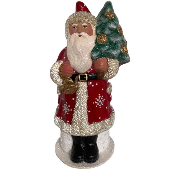 Alexander Taron 7.25" Santa Schaller Paper Mache Christmas Candy Container with Snowflake Coat