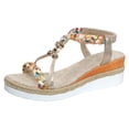 thumbnail image 6 of Rokment Glitter Rhinestones Bohemian Wedge Dressy Sandals for Women Ethnic Handwoven Rope Lined Sole Open Toe Espadrilles Platform Elastic Ankle Strap Walking Dress Beach Summer Shoes Gold Size 9, 6 of 7