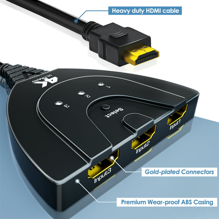 3-Port HDMI Splitter Switch Cable 2ft 3 In 1 out Auto High Speed Switcher  Splitter Support 3D,1080P For HDMI TV, PS3, Xbox One,etc 