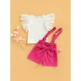 thumbnail image 2 of Blotona Little Girl’s Two Piece Set Fashion Solid Color Pitted Short Sleeve T-shirt and Suspender Shorts, 2 of 9
